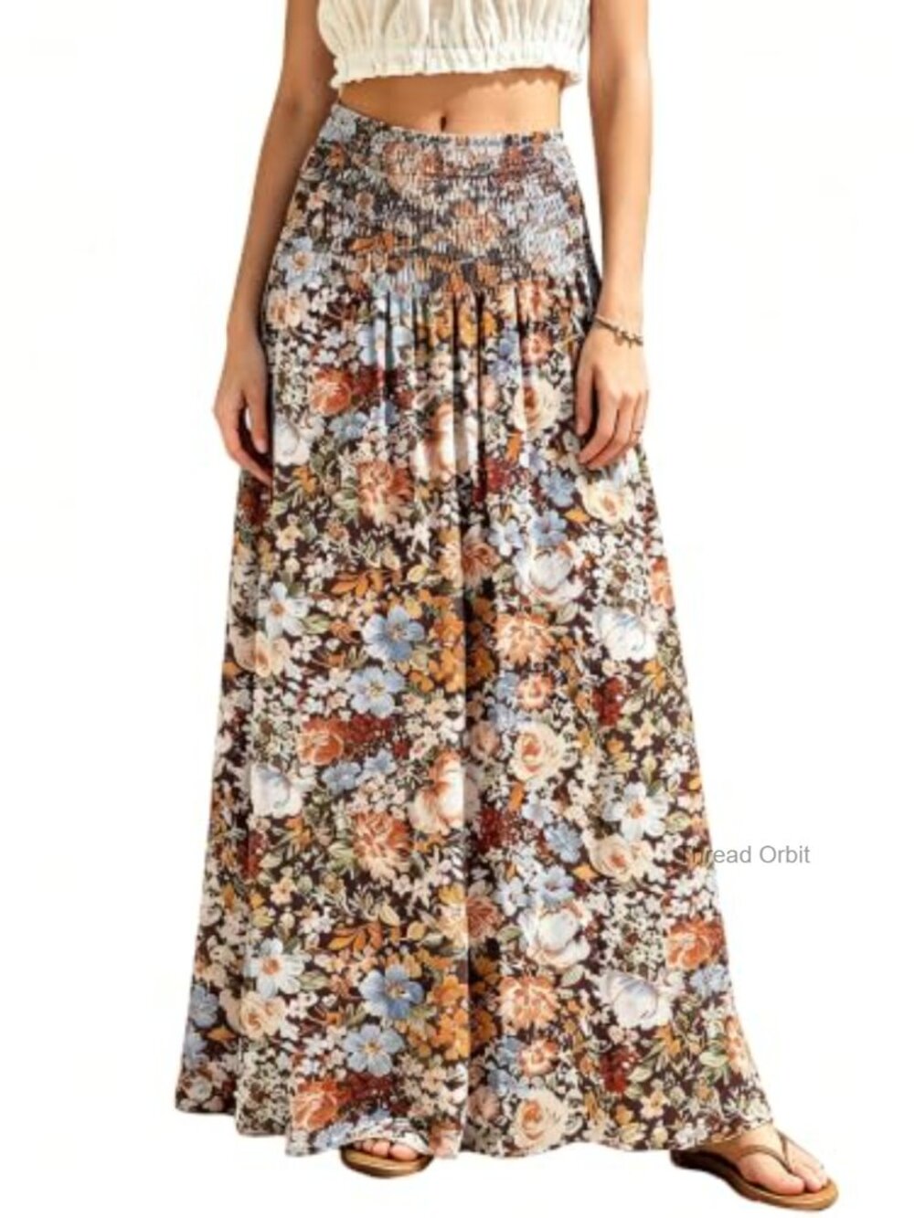 Womens Boho Maxi Skirt Smocked High Waist Flowy Casual Long Skirt